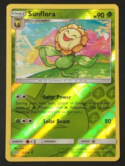 Pokemon TCG Sunflora 8/236 Reverse Holo Rare SM Cosmic Eclipse LP - Image 1