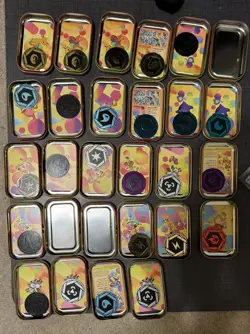 Pokemon TCG Scarlet & Violet 151 Mini Tins EMPTY! LOT OF 28 w type coins/ art - Image 2