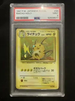 Pokemon PSA 9 Raichu #26 Holo Fossil 1997 Japanese - Image 1