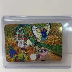 1990s Pokemon Pocket Monsters Holo Prism Vending Sticker Raichu, Eevee POWER - Image 1