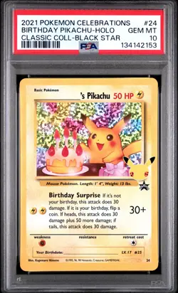 2021 POKEMON CELEBRATIONS CLASSIC COLL #24 BIRTHDAY PIKACHU-HOLO PSA 10 - Image 1