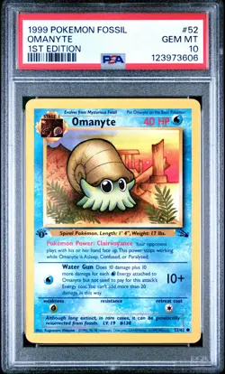1999 POKEMON FOSSIL 1ST ED #52 OMANYTE PSA 10 - Image 1