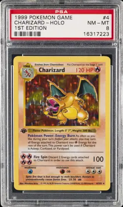 1999 POKEMON GAME 1ST ED #4 CHARIZARD-HOLO PSA 8 - Image 1
