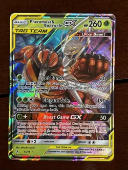 Pokemon Unbroken Bonds Pheromosa & Buzzwole GX 1/214 Tag Team Full Art Holo - Image 1