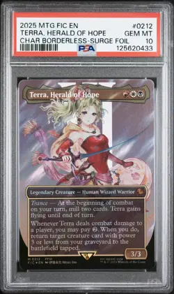 MTG Final Fantasy Terra, Herald of Hope Borderless 0212 Surge Foil PSA 10 GEM MT - Image 1