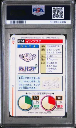 Geodude Pokemon 1996 Bandai Carddass Vending Green Japanese #74 PSA 10 - Image 2
