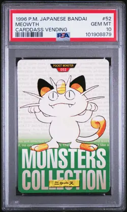 Meowth Pokemon 1996 Bandai Carddass Vending Green Japanese #52 POP 10 PSA 10 - Image 1