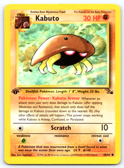 Kabuto 1st First Edition 50/62 Fossil Pokemon Card Moderately played - Image 1