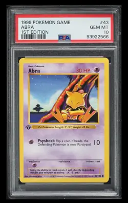 Pokemon PSA 10 GEM MINT Abra 1st Edition Base Set Shadowless 1999 Card 43/102 - Image 1
