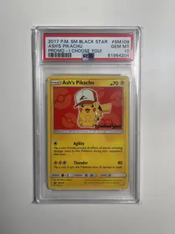 PSA 10 Ash’s Pikachu SM109 Black Star Promo I Choose You Pokemon Card GEM MINT - Image 1
