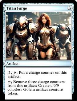 TITAN FORGE : MTG altered-art magic card : with Sexy Redhead! - Image 1