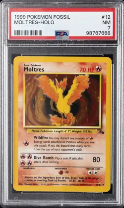 1999 POKEMON FOSSIL #12 MOLTRES-HOLO PSA 7 - Image 1