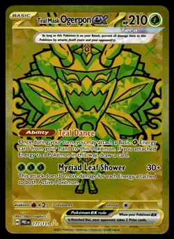 Teal Mask Ogerpon ex Hyper Rare Gold NM 177/131 SV: Prismatic Evolutions Pokemon - Image 1