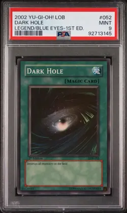 Yugioh DARK HOLE 1st Ed New Super Rare LOB-052 PSA 9 Mint wow BGS CGC Blue Eyes - Image 2