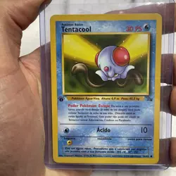 Pokemon TCG 1st Edition Fossil Tentacool 56/62 Portuguese LP/NM Vintage Card Vtg - Image 1
