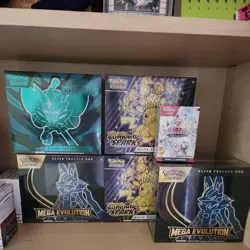 Pokemon 2 surging sparks etb/2 mega evolution etb/1 twilight etb/pris bundle - Image 1
