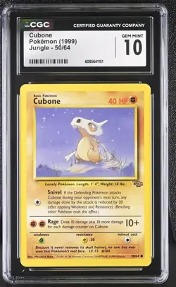 CGC 10 GEM MINT Cubone 1999 Jungle 50/64 Pokemon Card - Image 1