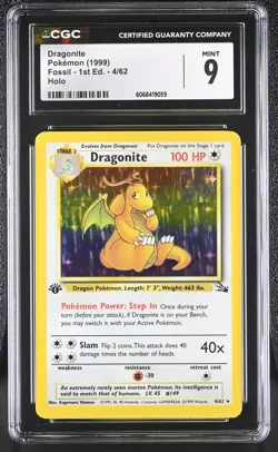 CGC 9 MINT Dragonite 1999 Fossil 1st Edition 4/62 Holo Pokemon Card - Image 1