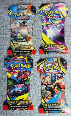 Pokemon TCG Mega Evolution Sleeved Booster Pack Full Art Bundle Set of 4 SEALED - Image 1