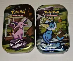 Pokemon Scarlet & Violet Prismatic Evolutions Mini Tin x2 - Vaporeon + Esperon - Image 1