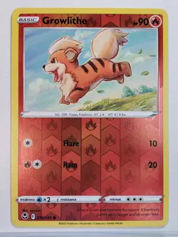 REVERSE HOLO Growlithe 019/195 NM / M - Silver Tempest Sword Shield Pokemon Card - Image 1
