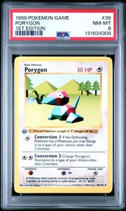 Base Set 1st Edition PORYGON #39/102 PSA 8 1999 Pokemon Card Game - Image 1
