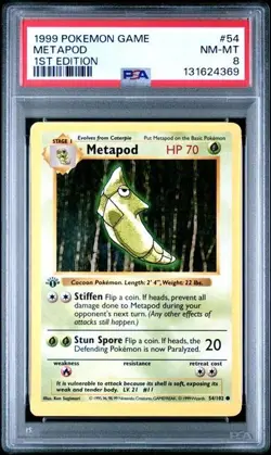 Base Set 1st Edition METAPOD #54/102 PSA 8 1999 Pokemon Card Game - Image 1