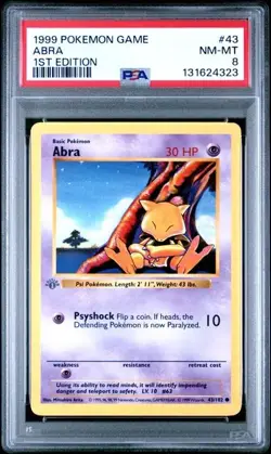 Base Set 1st Edition ABRA #43/102 PSA 8 Gray/Grey Stamp 1999 Pokemon Card - Image 1