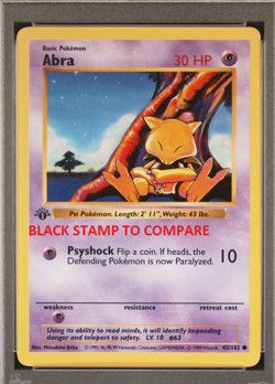 Base Set 1st Edition ABRA #43/102 PSA 8 Gray/Grey Stamp 1999 Pokemon Card - Image 3