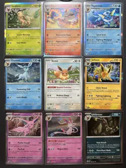9 Prismatic Evolutions Complete Eeveelution Holo Pokemon Card Set Eevee PTCG NM - Image 1
