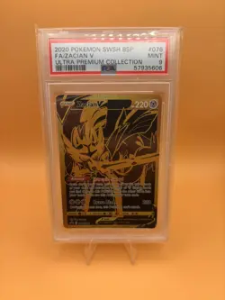2020 Pokemon Ultra Premium Collection Zacian V Gold Promo Full Art SWSH076 PSA 9 - Image 1