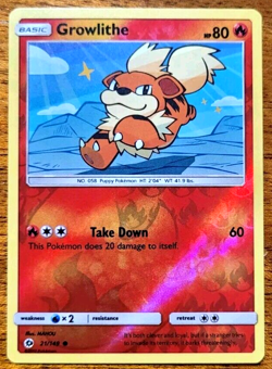 Pokemon Card Growlithe 21/149 Reverse Holo Sun & Moon Base Set Near Mint - Image 1
