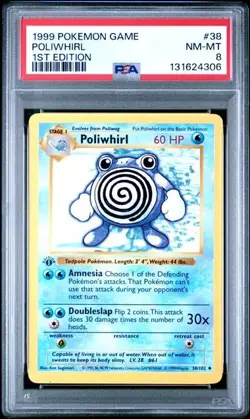 Base Set 1st Edition POLIWHIRL #38/102 PSA 8 1999 Pokemon Card Game - Image 1