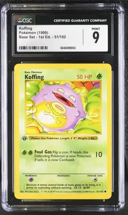 CGC 9 MINT Koffing Base Set 1st Edition 51/102 Pokemon Card - Image 1