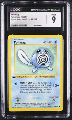 CGC 9 MINT Poliwag 1999 Base Set 1st Edition 59/102 Pokemon Card - Image 1