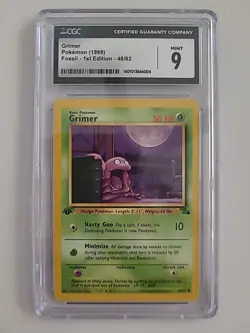 Pokemon Card 1st Edition Grimer Non-Holo 48/62 Fossil CGC 9 MINT - Image 1