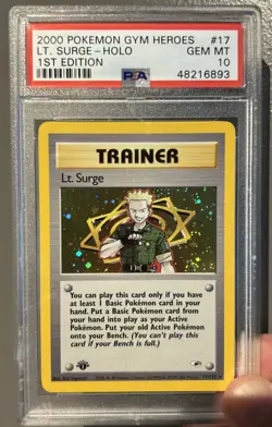 PSA 10 GEM MINT! LT. SURGE TRAINER 17 1ST EDITION GYM HEROES POKEMON HOLO CARD - Image 1