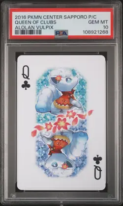 2016 POKEMON CENTER SAPPORO PLAYING CARDS ALOLAN VULPIX QUEEN OF CLUBS PSA 10 - Image 1