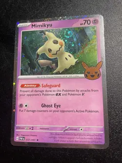 Mimikyu 037/091 SWIRL Trick or Trade BOOster Cosmos Holo NM Pokemon Card 2024 - Image 1