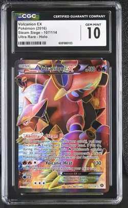 CGC 10 GEM MINT Volcanion EX Steam Siege 107/114 Ultra Rare Holo Pokemon Card - Image 1