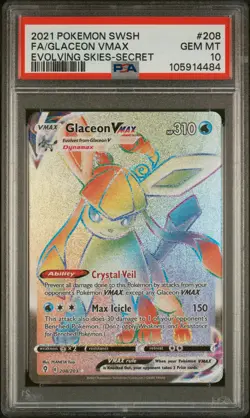 GLACEON VMAX PSA 10 2021 Pokemon Sword & Shield Evolving Skies Secret #208 - Image 1