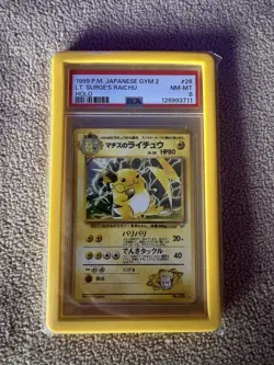 1999 Pokemon Japanese Gym 2 Lt. Surge's Raichu Holo PSA 8 With Yellow Bumper - Image 1
