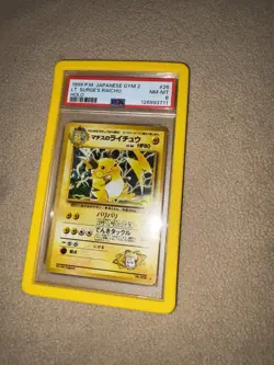 1999 Pokemon Japanese Gym 2 Lt. Surge's Raichu Holo PSA 8 With Yellow Bumper - Image 3