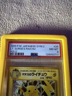 1999 Pokemon Japanese Gym 2 Lt. Surge's Raichu Holo PSA 8 With Yellow Bumper - Image 4