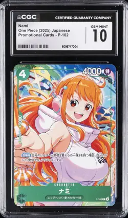 2025 ONE PIECE JAPANESE PROMO CARDS #P-102 NAMI CGC 10 GEM MINT - Image 1