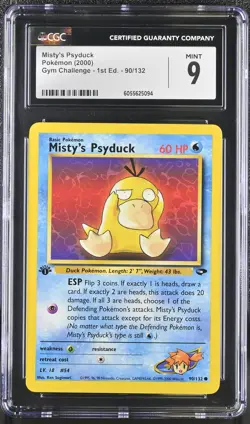 CGC 9 MINT Misty's Psyduck Gym Challenge 1st Edition 90/132 Pokemon Card - Image 1