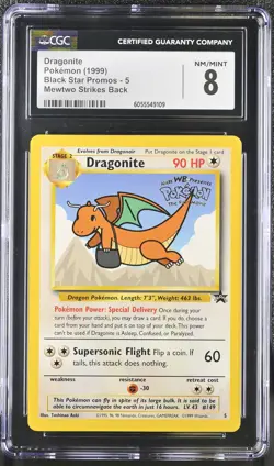 CGC 8 Dragonite 1999 Black Star Promos 5 Mewtwo Strikes Back Pokemon Card - Image 1
