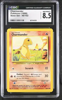 CGC 8.5 Charmander 1999 Base Set 46/102 Pokemon Card - Image 1