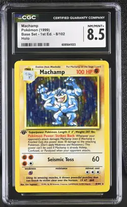 CGC 8.5 Machamp 1999 Base Set 1st Edition 8/102 Holo Pokemon Card - Image 1