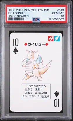 1998 POKEMON YELLOW VERSION PLAYING CARDS 10 OF SPADES #149 DRAGONITE PSA 10 - Image 1